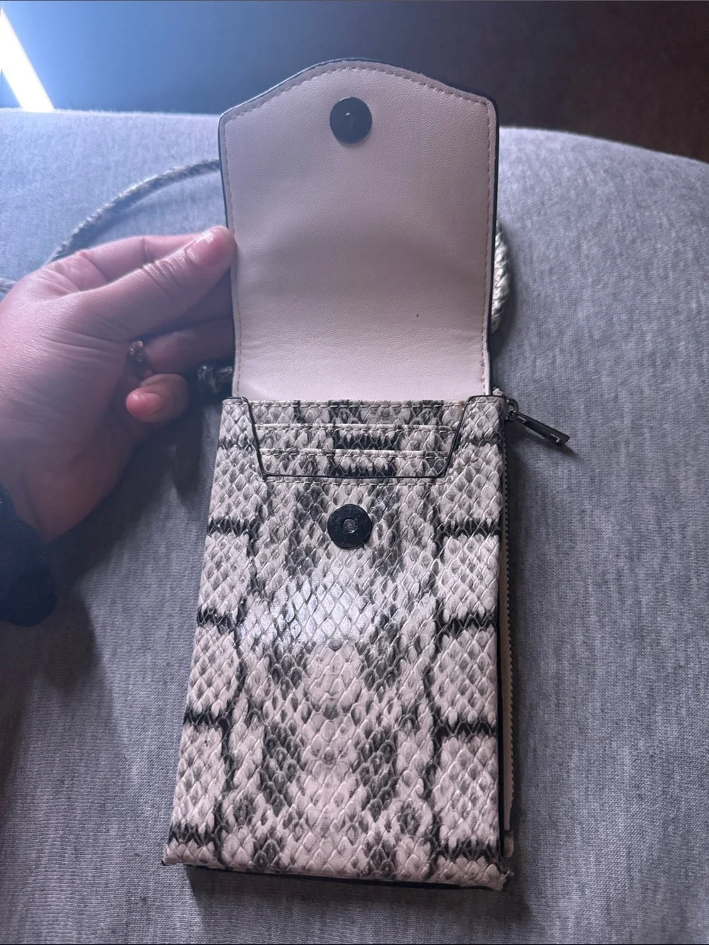 Snake-Print Crossbody Phone Bag - Neutral